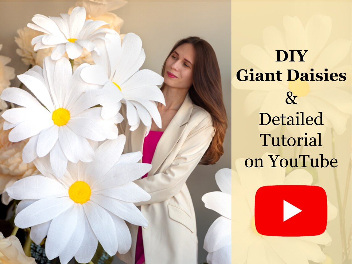 DIY Giant Paper Daisy: 10 Templates 10 Sizes Measurements Chart Video ...