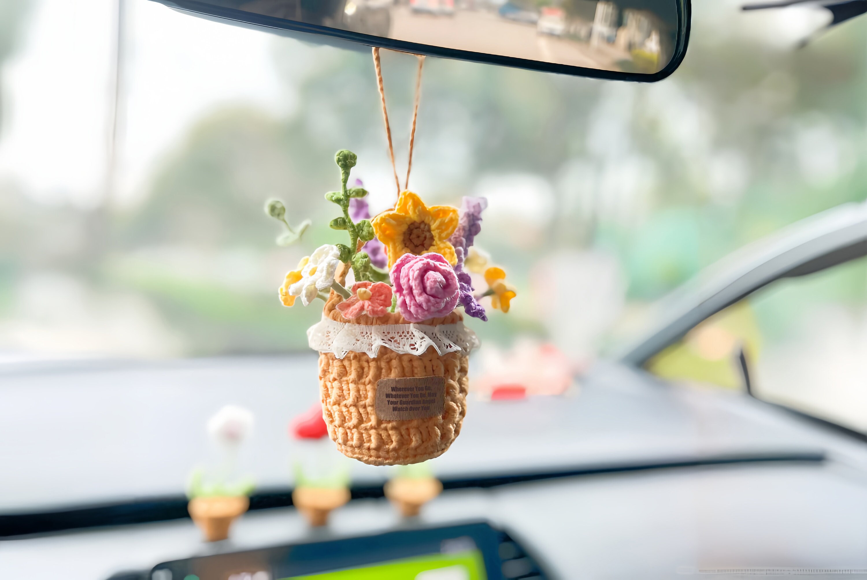 Cute Car Mirror Hanging Orange Fruit Car Interior Rear View Mirror Flower Car  Accessories Crochet Gift for Car 