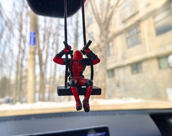 Personalized car hanging deadpool,custom text on his book,car hanging accessories handmade,cute car hanging,marvel gift for man