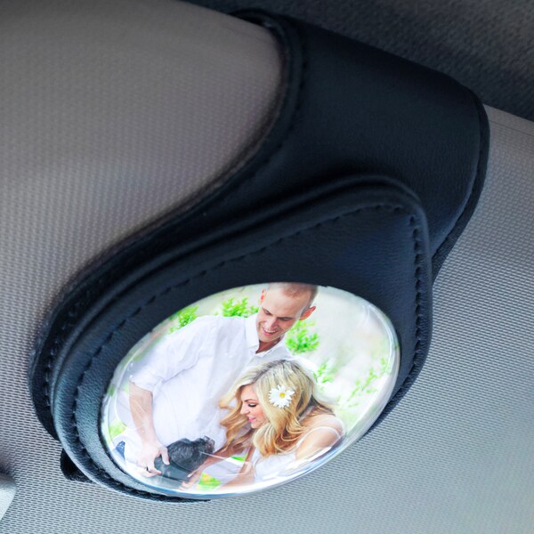 Clip de visière de voiture avec photo en cristal personnalisée, décoration de voiture à suspendre, image de toute image, décoration photo de voiture personnalisée, cadeaux pour petit ami et petite amie