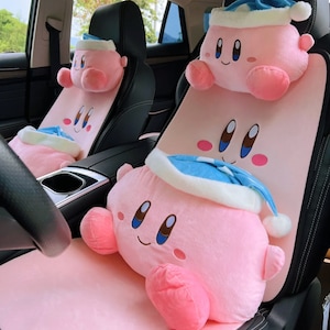 fluffy kirby car accessory,Handmade kirby car seat cover,cute steering wheel cover for women,kirby car pillow,kirby seat cover,gift  for her