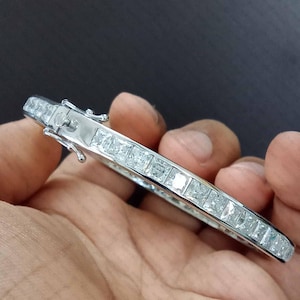 Bracciale rigido in moissanite certificato VVS1 taglio principessa 20TCW, bracciale rigido in moissanite e diamanti, bracciale rigido per matrimonio e fidanzamento, regalo per la fidanzata