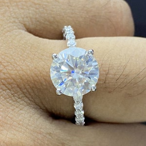 2 CTW Round Cut Moissanite Engagement Ring, Moissanite Wedding Ring, Anniversary Ring For Women&#39;s, 14K Solid White Gold Ring, Hidden Halo