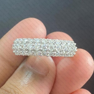 Moissanite Men's Engagement Wedding Ring, VVS1 Certified Moissanite 3/4th Multiple Row Band, Gift For Boyfriend 925 Sterling Silver Band