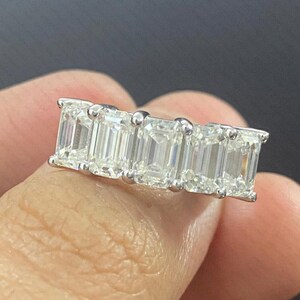 Emerald Cut Colorless Moissanite Wedding Band, Solid 14K White Gold Band, Half Eternity Solitaire Band, Matching Band For Engagement Ring