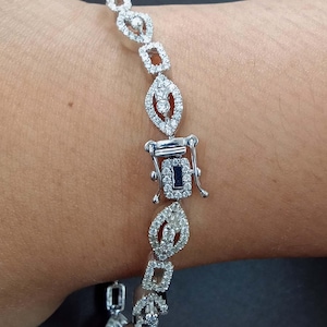 Round Cut Moissanite Women&#39;s Tennis Bracelet, 3.4TCW Moissanite Bracelet in 925 Sterling Silver, Tennis Linking Bracelet, Anniversary Gift