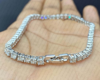 Moissanite Tennis Bracelet: 6 CTW, 14K White Gold Plated, Sterling Silver