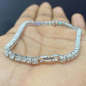 Moissanite Tennis Bracelet: 6 CTW, 14K White Gold Plated, Sterling Silver