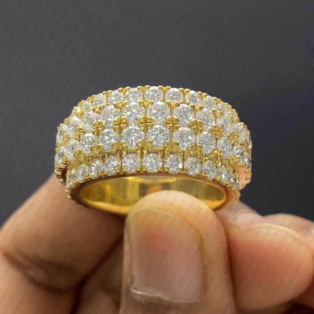 Round Cut Moissanite Men's Eternity Band Ring, 14K Yellow Gold Plated ...