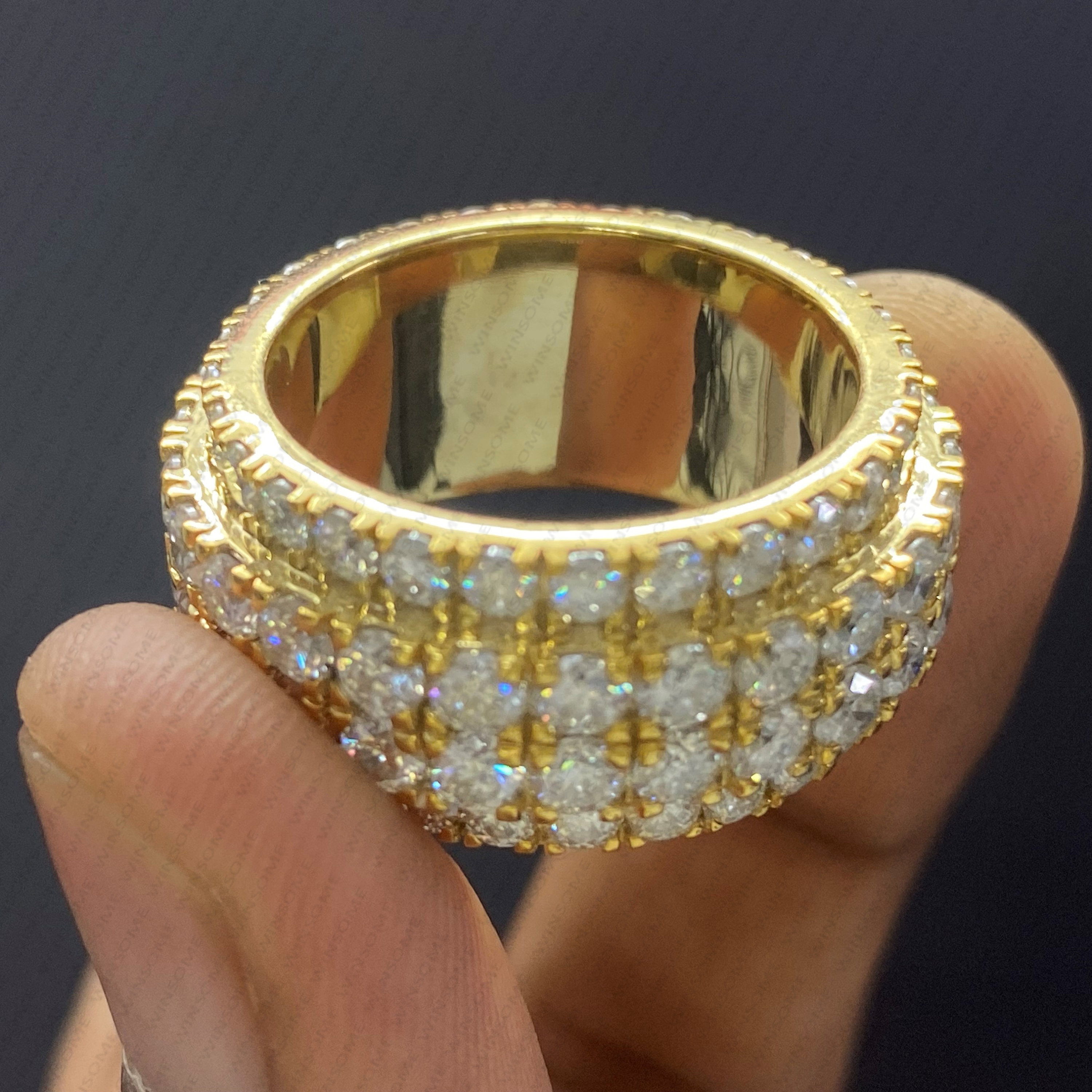 Round Cut Moissanite Men's Eternity Band Ring, 14K Yellow Gold Plated ...