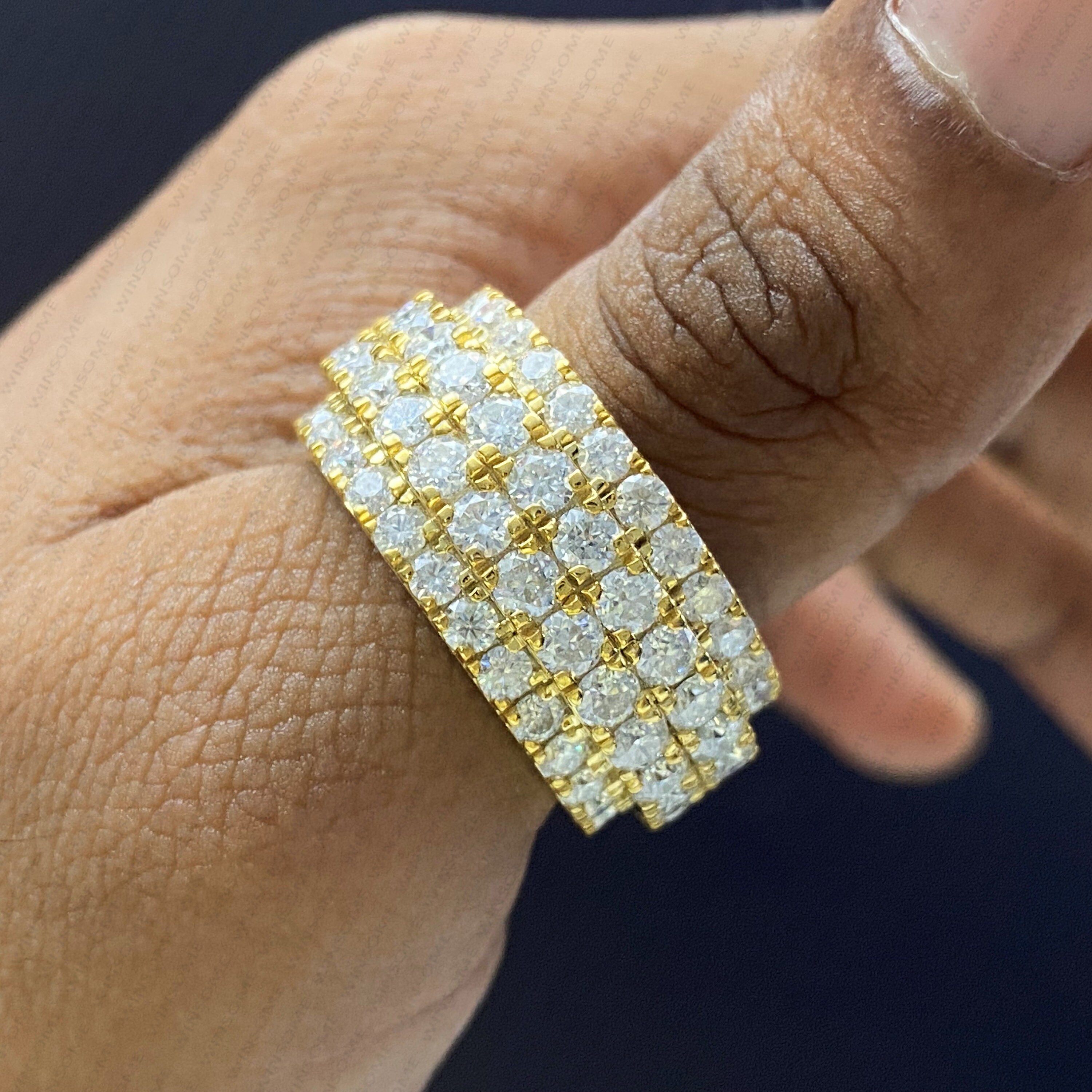 Round Cut Moissanite Men's Eternity Band Ring, 14K Yellow Gold Plated ...