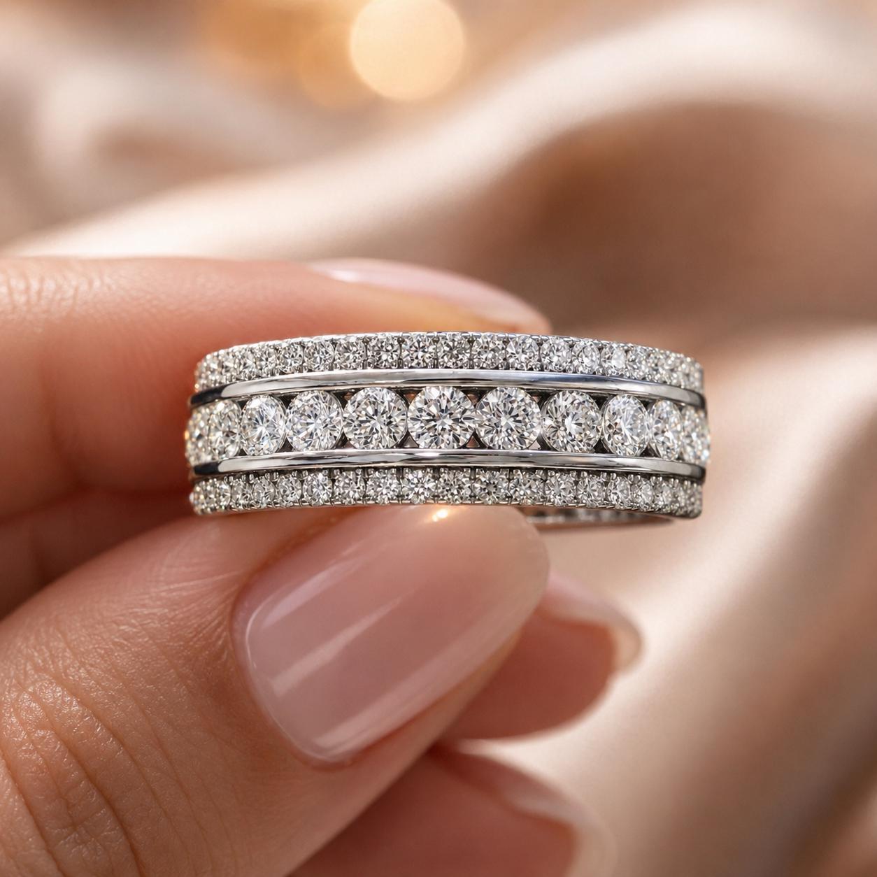 14K Gold Lab Grown Diamond Eternity Band: Men's Wedding Ring - Etsy