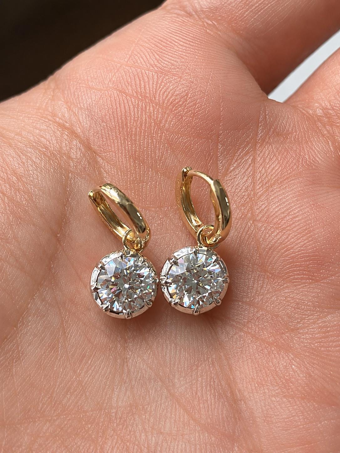 Lab Grown Diamond Georgian Cut Down White Prong Earrings, Victorian Drop Earrings, Antique Style Dangle Earrings, White Gold Silver Earrings