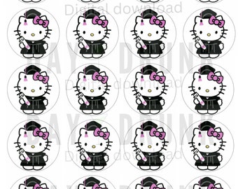 Kitty graduation cupcake toppers