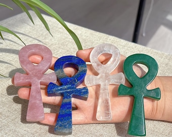 Naturlig kvartskristall Ankh, Ankh-totem, Ankh-livets nyckel, Exorcisten, mineralprov, Reiki-healing, kristallgåva, heminredning, meditation, sten