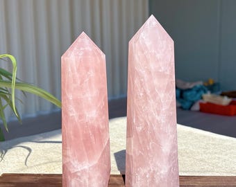 Natural Rose Quartz Tower,Large Crystal Obelisk,Rose Quartz Wand Point,Mineral sample,Reiki Healing,Home Decor,Crystal Energy,Crystal Gift