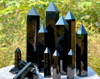 Natural Obsidian Tower Point-Black Gemstone Tower-Crystal Obelisk Wand-Chakra Tower-Polished Healing Crystal Home Decor Mineral Specimen