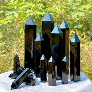 Commercio All'ingrosso Ossidiana Nera Naturale Di Pietra Di Cristallo Mezza Luci - Foto 2