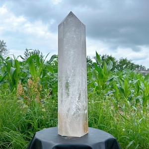 Obelisco de cuarzo transparente natural de 40 lb, punta de varita de cristal, puntas de cuarzo transparente, muestras minerales, torre de cristal, regalo de cristal, colección