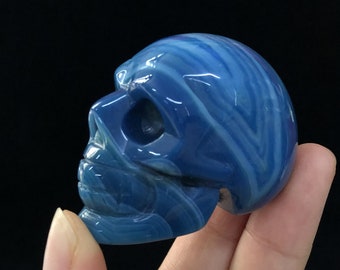 2“ Blue Sardonyx Skull,Crystal Skull,Home Decoration,Crystal Carving,Reiki Heal,Crystal Energy,Mineral Specimen,Crystal Gift