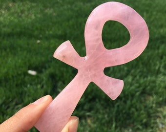 1PC 3.6” Natural Rose Quartz Crystal Ankh,Hand Carved Ankh,Ankh Totem,Reiki Healing,Collection,Crystal Gifts,Home Decoration