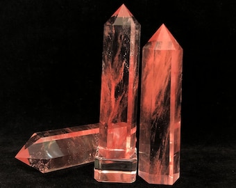 Obelisco de cristal de cuarzo de piedra de fundición roja, punta de varita de cristal, torre de cristal, regalo de cristal, colección, decoración del hogar, muestra mineral