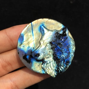 1PC Labradorite Wolf Anhänger, handgeschnitzt, Kristall Wolf, Dekoration, Kristallheilung, Kristallgeschenk, Kristallenergie