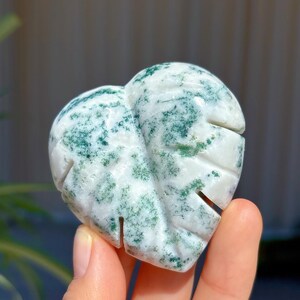 Natürliches Moosachat Ahornblatt, Kristallherzblatt, Quarzkristall Ahornblatt, Reiki-Heilung, Wohnkultur, Sammlung, Kristallgeschenk, Kristallenergie