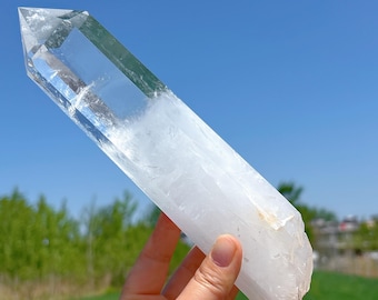 Obelisco de cuarzo transparente natural de 1,88 lb, torre de cristal de cuarzo, torre de cristal grande, espécimen mineral, punta de varita de cristal, varita mágica curativa, regalos