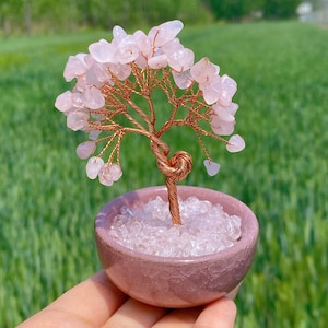 Natural Rose Quartz Tree,Quartz Crystal Gravel Tree,Gemstone Tree Of Life,Lucky Tree,Chakra Tree,Decor,Mineral Sample,Reiki Healing,Gift