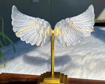 セレナイトの天使の羽：癒しのクリスタル装飾、クリスマスギフト