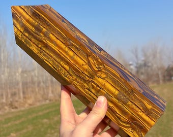 5.9LB Natural Tiger's Eye Jasper Tower Point Wand,Large Tiger's Eye Obelisk,Crystal Tower,Crystal Energy,Reiki Healing,Mineral Sample,Gifts