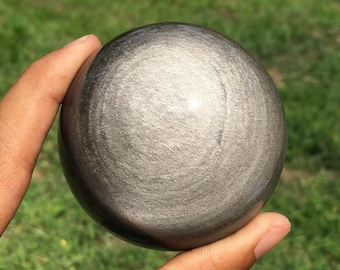 1 bola de obsidiana plateada, esfera de cristal de cuarzo, curación de cristal, bola de adivinación, decoración del hogar, muestras minerales, cristal de energía, regalos de cristal