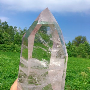 Obelisco de cuarzo transparente natural, puntas de cuarzo transparente, muestras minerales, torre de cristal, curación con cristales, regalo de cristal, colección, decoración del hogar