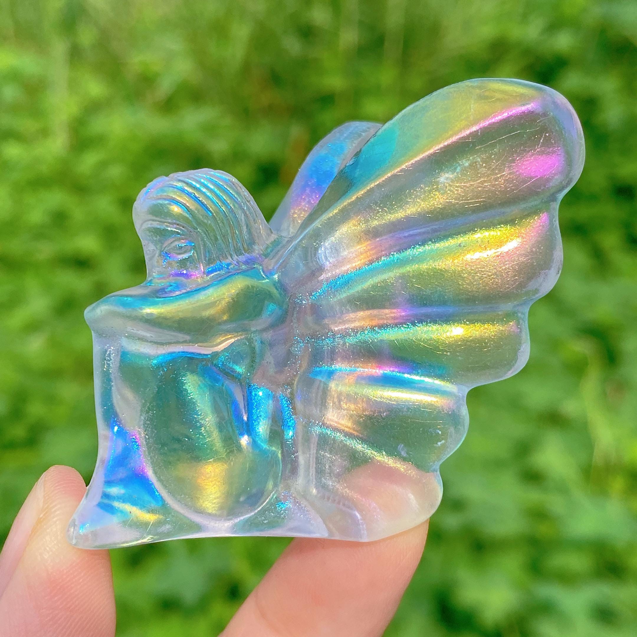 2インチ レインボーオーラ バタフライフェアリー、チタンレインボー