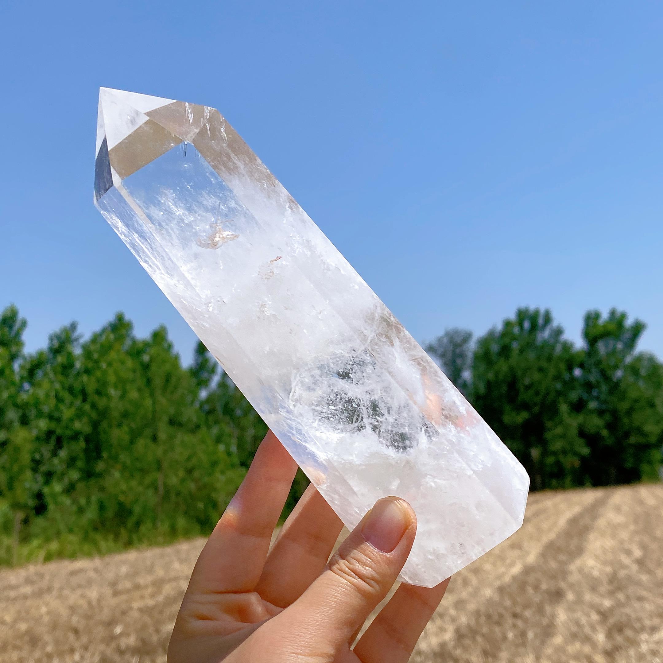 1.7LB 天然クリアクォーツオベリスク、クォーツクリスタルタワー、大型