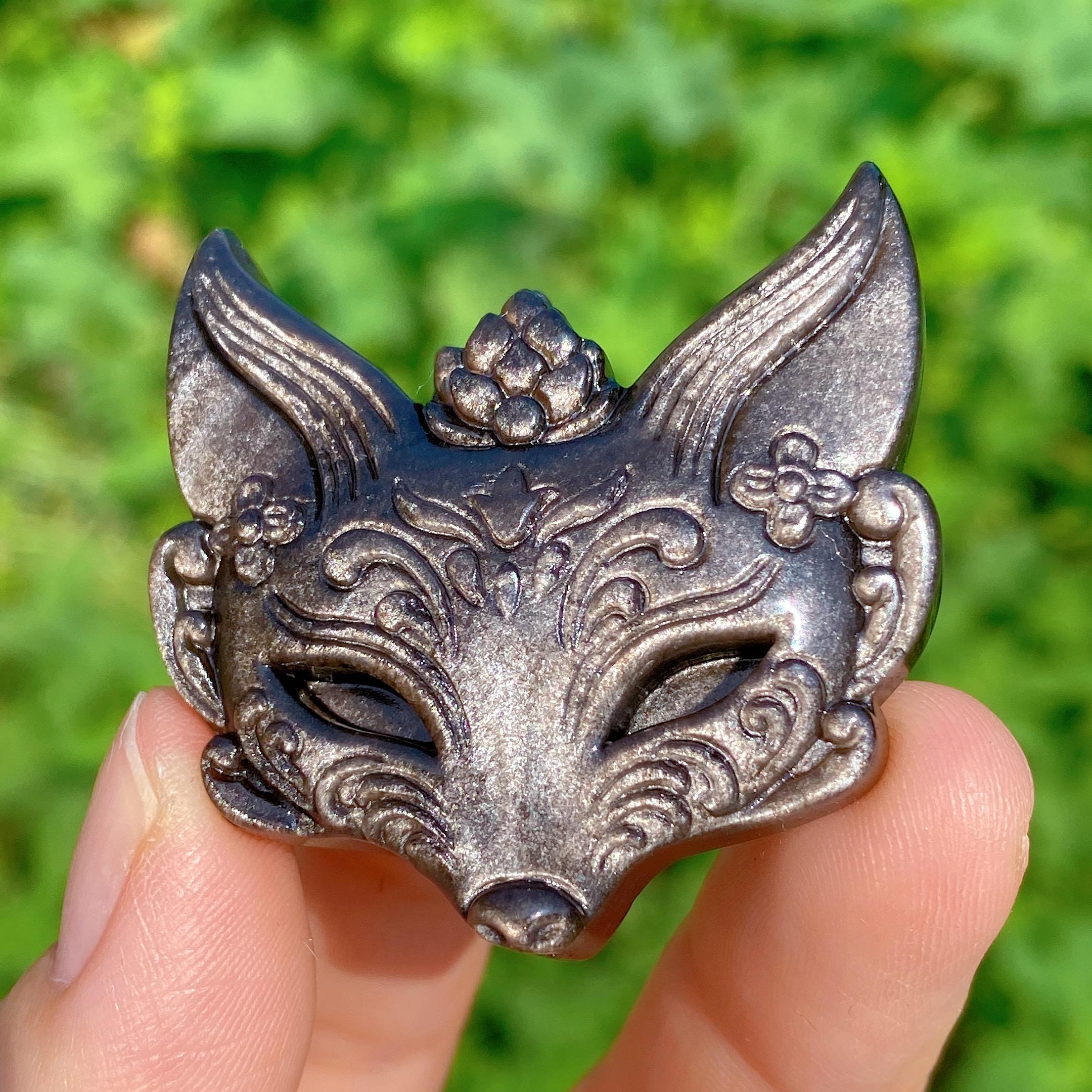 Natural Silver Obsidian Fox Mask,crystal Fox Skull,mineral