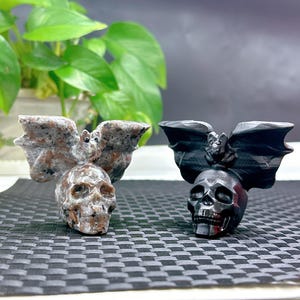 Obsidian/Yooperlite Bat+Skull,Crystal Bat Figurine,Crystals Bat,Decorative Halloween Crystal,Reiki Healing,Bat Decoration,Halloween Gift