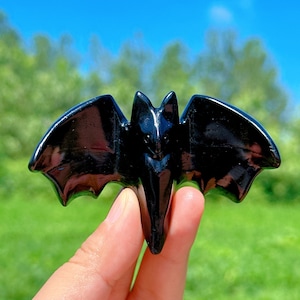 Obsidian Bat,Crystal Bat Figurine ,Natural Obsidian Bat,Decorative Halloween Crystal,Reiki Healing,Bat Decoration,Halloween Gift