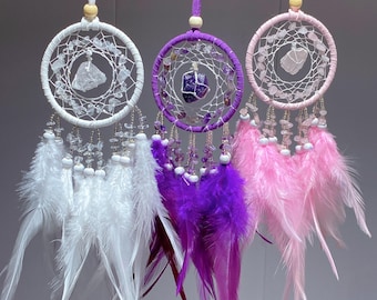 Natural Crystal Hand-made Dreamcatcher Wind chime,Hand knitting Wind chime,Quartz Gravel wind bell,Energy Crystal Gift,Healing Home Decor