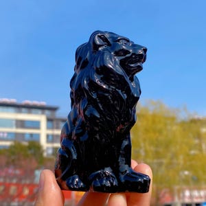 4.1&quot; Natural Obsidian lion,Crystal lion,Crystal Sculpture,Collection,Crystal Gift,Crystal Carved,Mineral Specimen