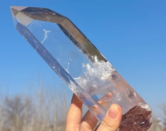 Obelisco de cuarzo transparente natural de 2,6 lb, torre de cristal de cuarzo, torre de cristal grande, espécimen mineral, punta de varita de cristal, varita mágica curativa, regalos