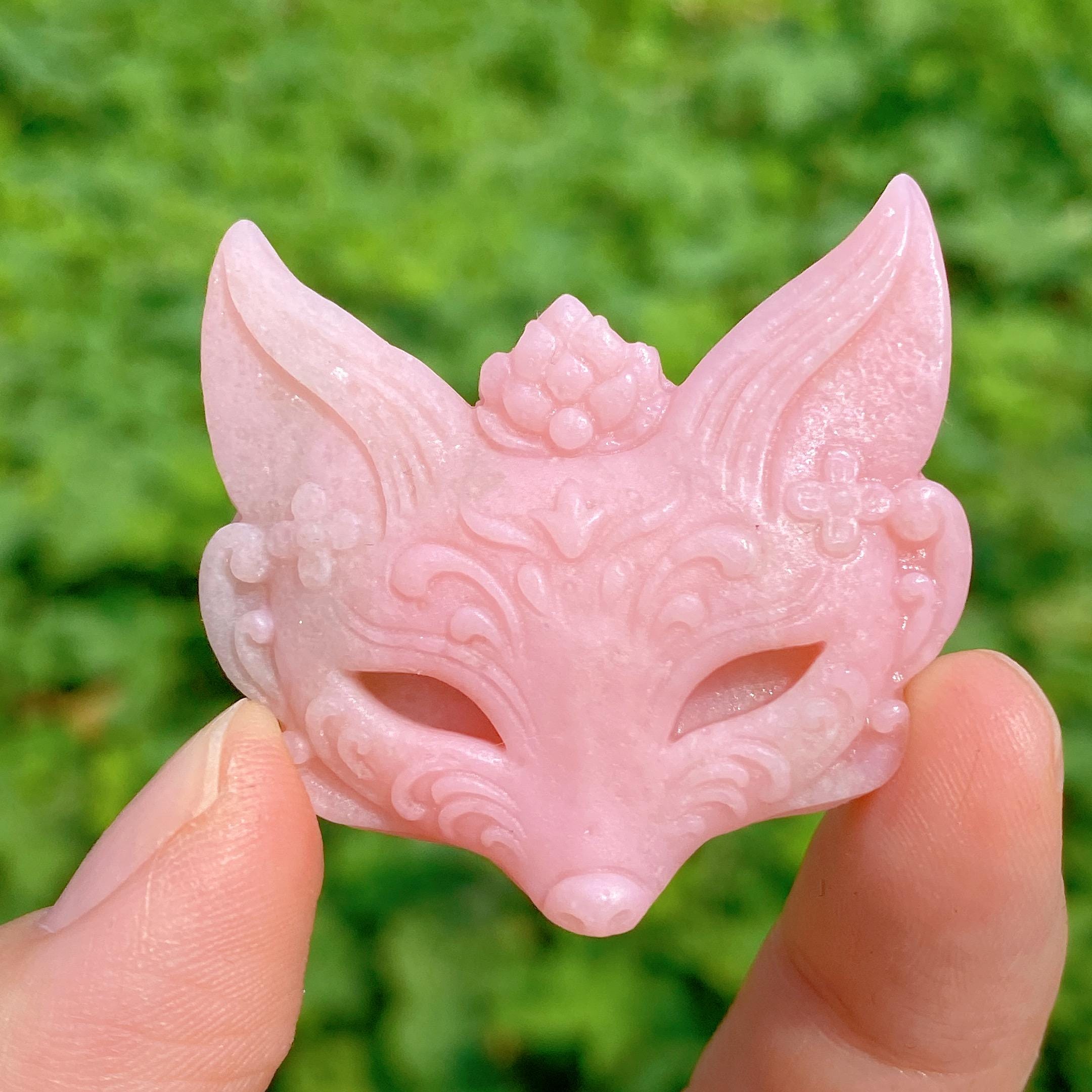 Natural Pink Opal Fox Mask,quartz Crystal Fox Skull,mineral