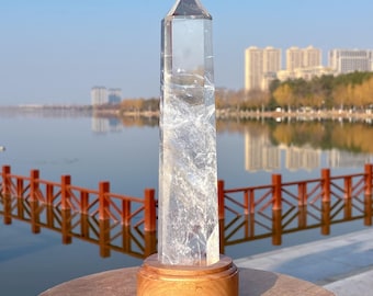 Obelisco de cuarzo transparente natural de 3,6 lb, torre de cristal de cuarzo, torre de cristal grande, espécimen mineral, punta de varita de cristal, varita mágica curativa, regalos