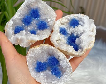 ブルーアゲートジオード ブルーアゲートクォーツ、アゲートジオードスライス、天然水晶（268g