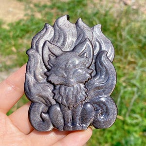 Natural Silver Obsidian Fox,Quartz Crystal Nine-tailed Fox,Crystal Fox,Mineral Sample,Crystal Animal,Reiki Healing,Gifts,Home Decor,Rock