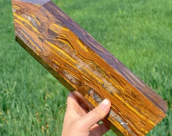 7.48LB Natural Tiger's Eye Jasper Tower Point Wand,Large Tiger's Eye Obelisk,Crystal Tower,Crystal Energy,Reiki Healing,Mineral Sample,Gifts