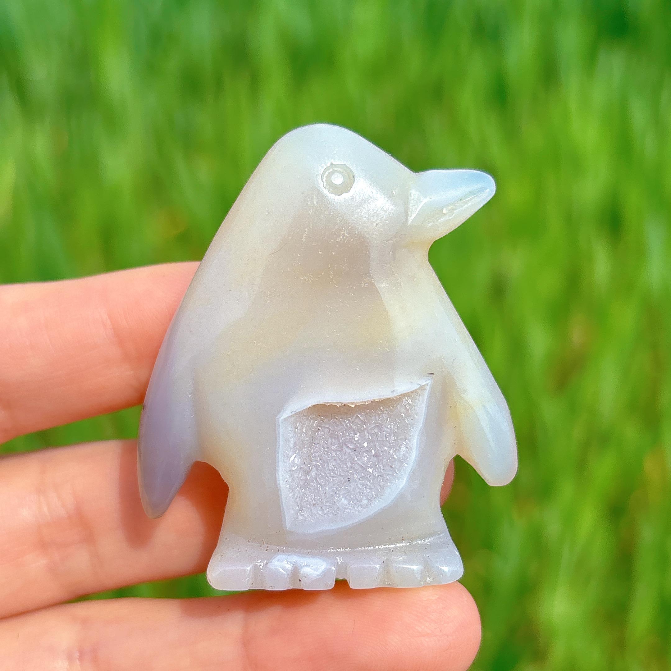 天然瑪瑙ジオードペンギン、水晶ペンギン、鉱物標本、レイキヒーリング 