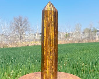9.9LB Natural Tiger's Eye Jasper Tower Point Wand,Large Tiger's Eye Obelisk,Crystal Tower,Crystal Energy,Reiki Healing,Mineral Sample,Gifts