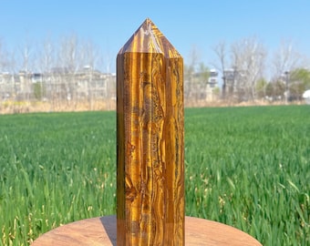 9.5LB Natural Tiger's Eye Jasper Tower Point Wand,Large Tiger's Eye Obelisk,Crystal Tower,Crystal Energy,Reiki Healing,Mineral Sample,Gifts